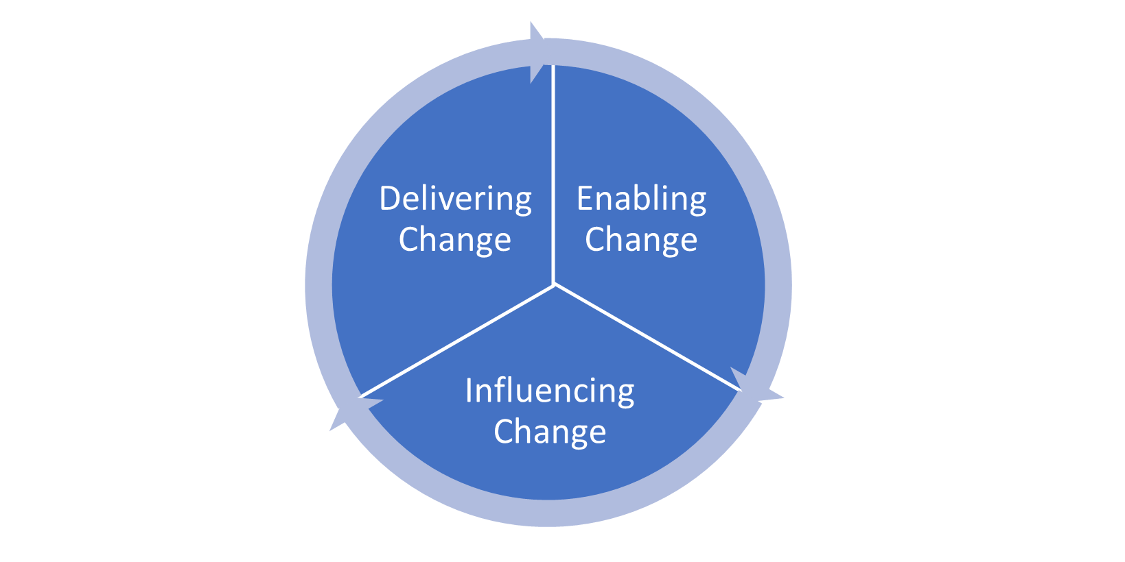 Wheel showing delivering, enabling and influencing change